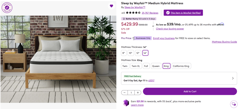 wayfair king mattress.png